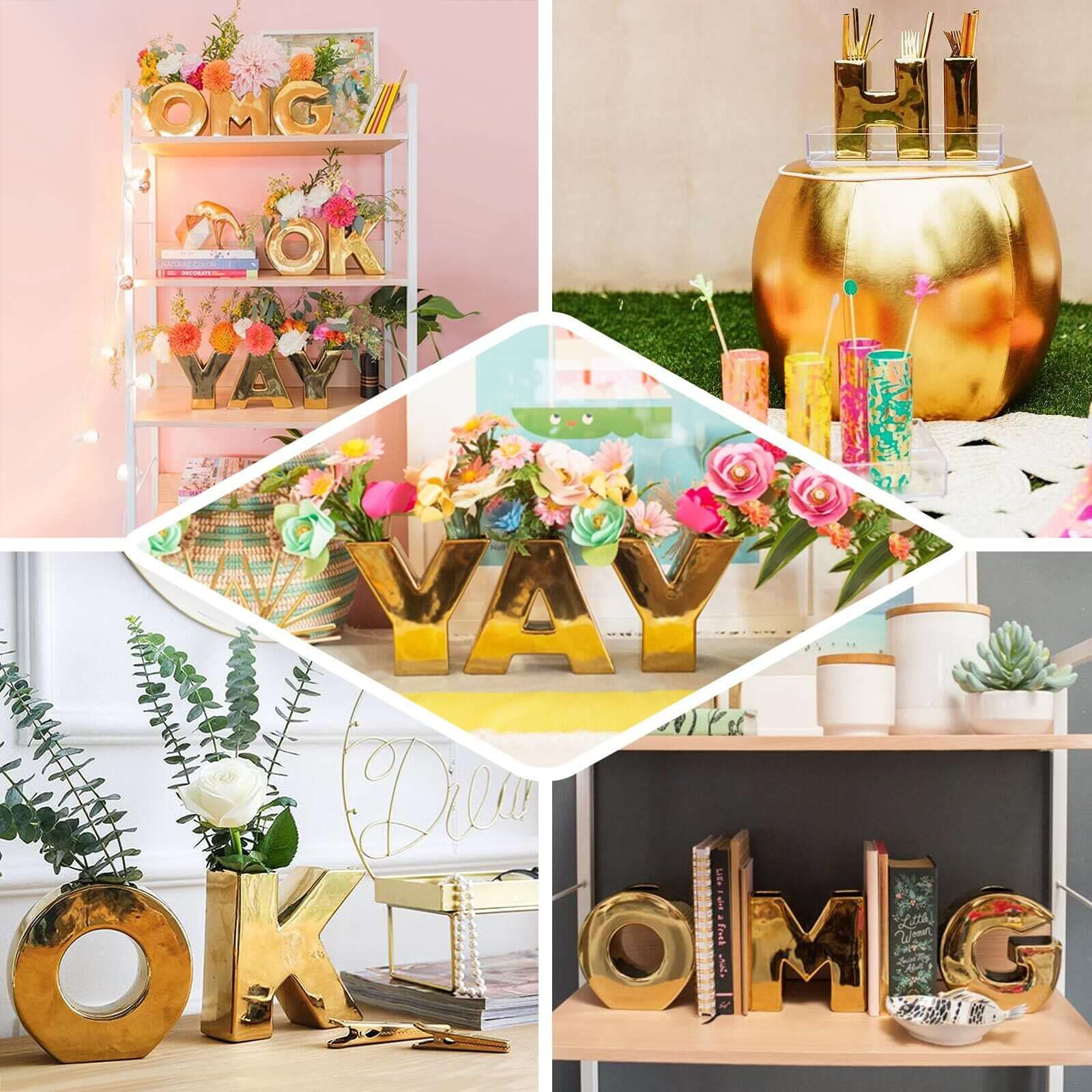 Gold Plated Ceramic Letter B Vase | EFavormart.com