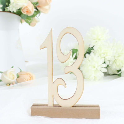 20-Pack Wooden Wedding Table Numbers 1-20 Natural with Holder Base 6" - Durable Rustic Event Decor