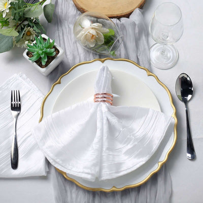 5 Pack Taffeta Napkins 20"x20" White Accordion Crinkle Style Cloth Napkins for Luxurious Events