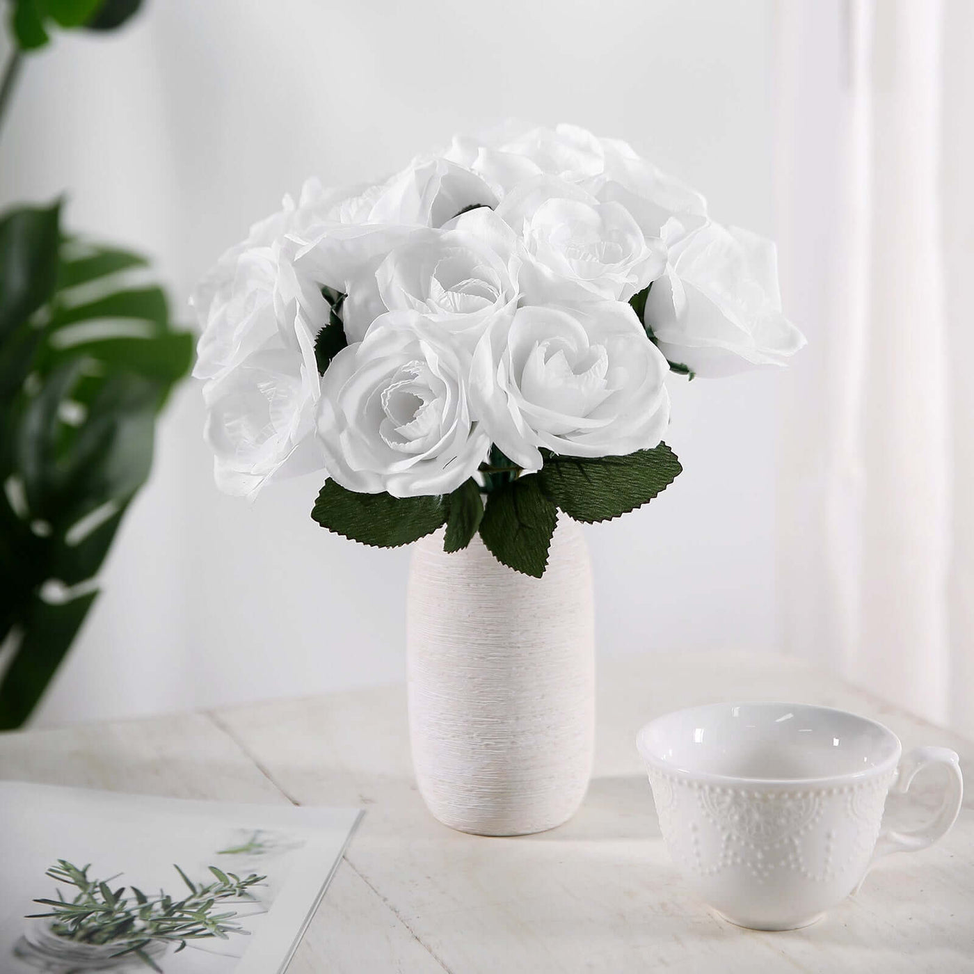 12 White Velvet-Like Rose Bouquet Bush | eFavormart.com