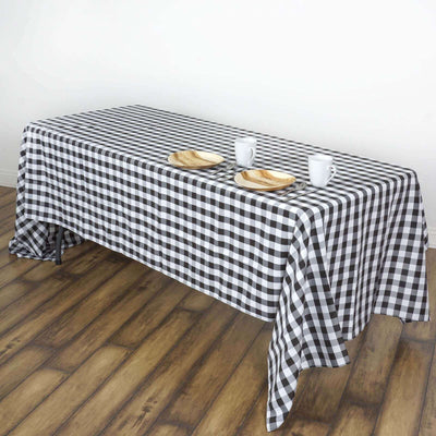 Polyester Rectangle Tablecloth 60"x102" White/Black Checkered Buffalo Plaid Table Cover