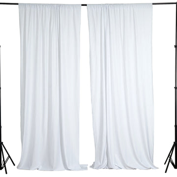 2 Pack White Scuba Polyester Backdrop Drape Curtains, Inherently Flame Resistant Event Divider Panels Wrinkle Free With Rod Pockets - 10ftx10ft