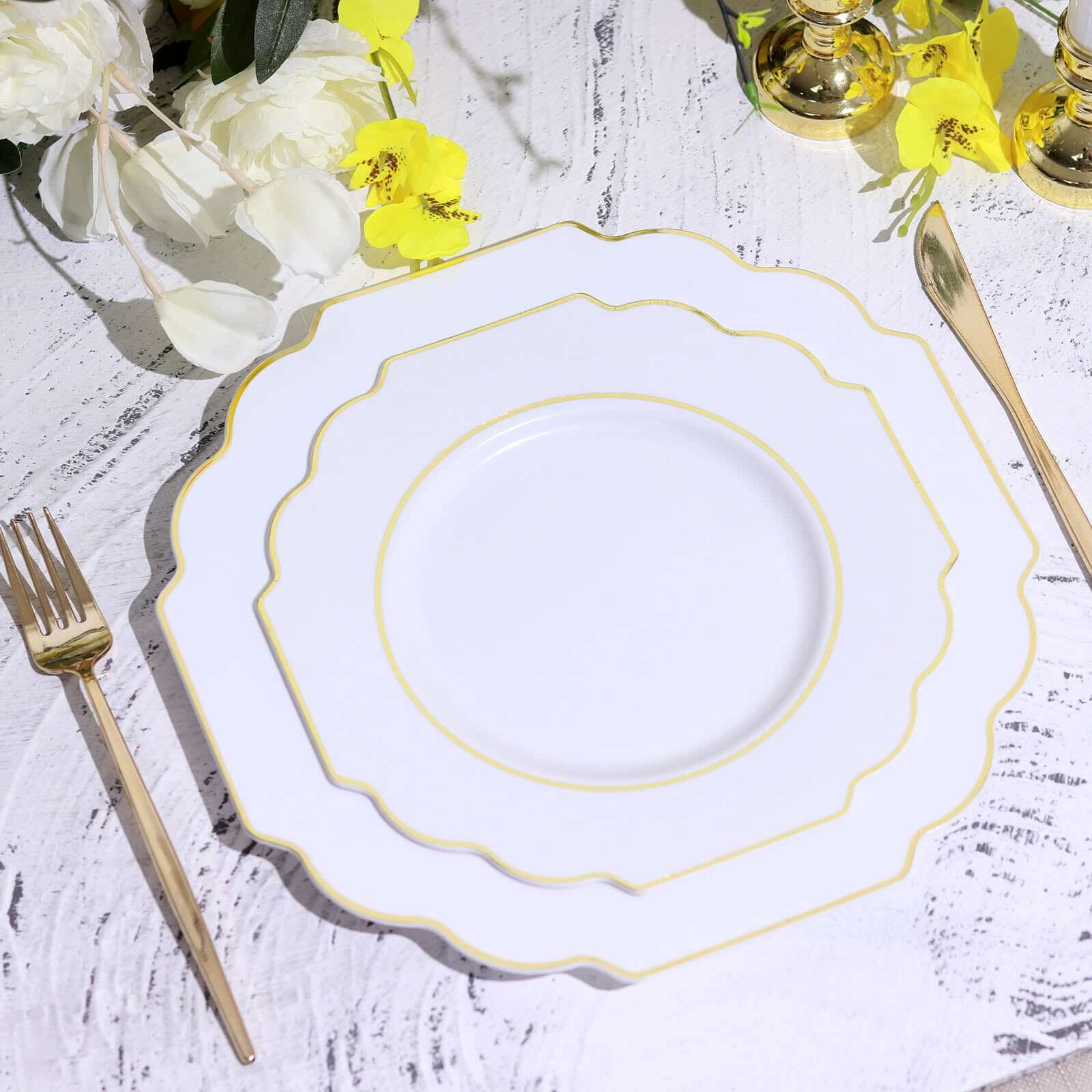 10 Pack Clear Hard Plastic Dinner Plates, Disposable Tableware, Baroque Heavy  Duty Plates With Gold Rim 11