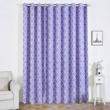 Elegant White/Lavender Lilac Lattice Print Thermal Blackout Curtains