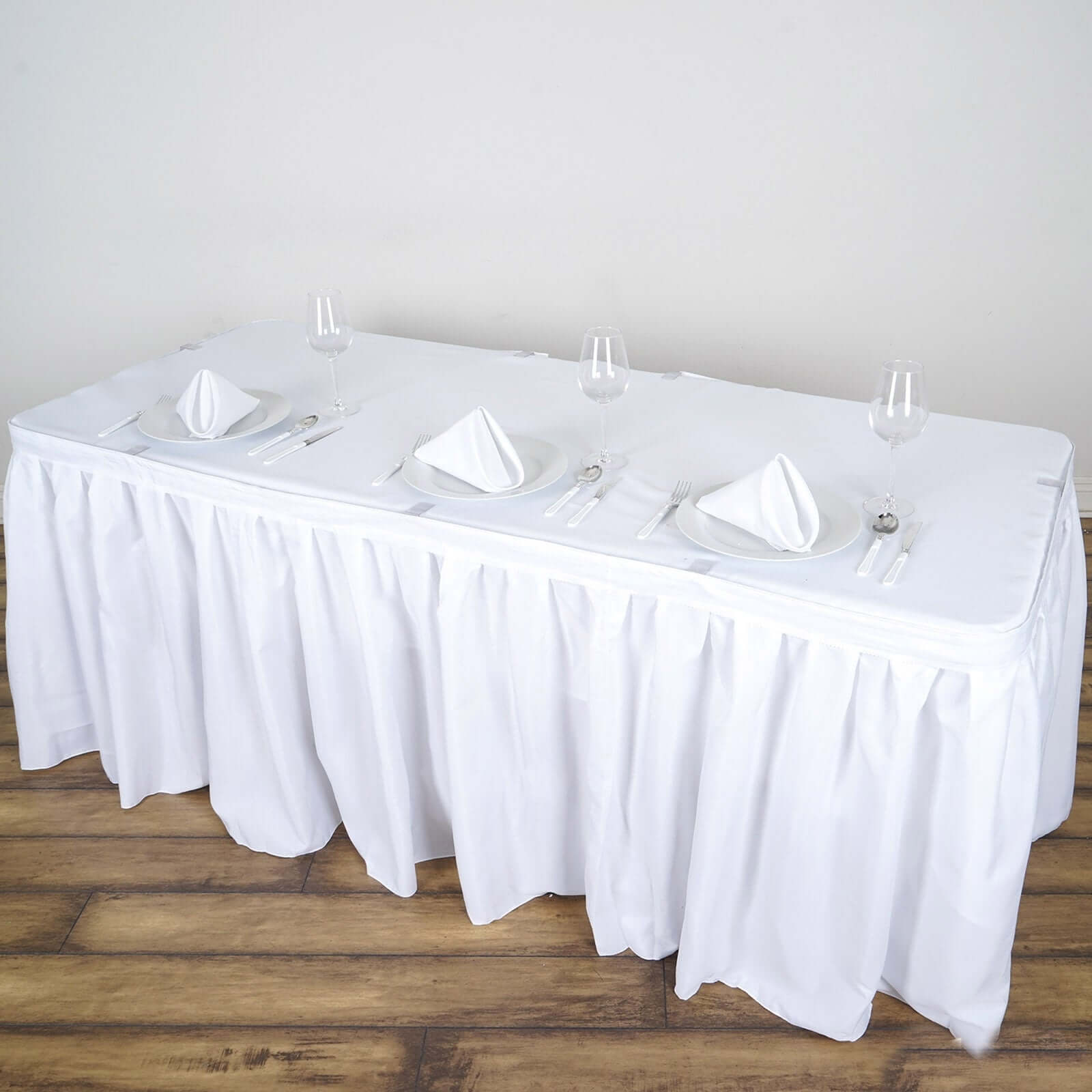 White pleated 2025 table skirt