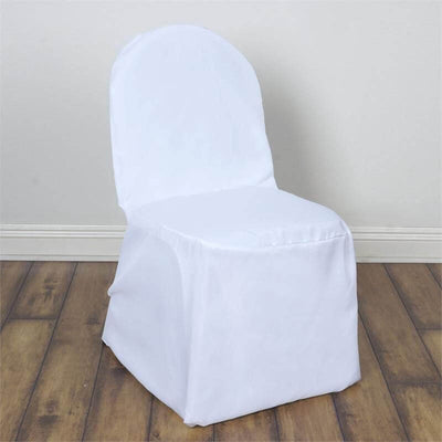 Polyester Banquet Chair Cover White - Reusable Stain-Resistant Slip-On Design