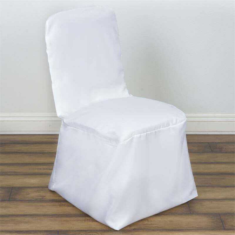 White Polyester Square Top Banquet Slip On Chair Cover | eFavormart