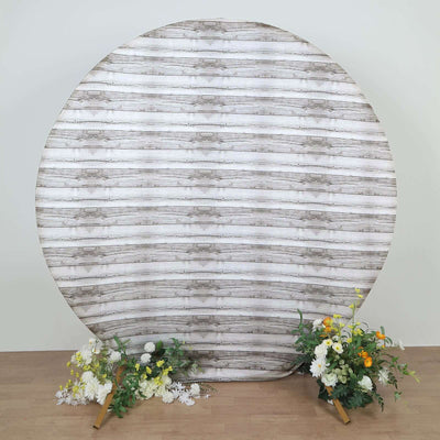 White Rustic Wood Plank Pattern Spandex Fit Backdrop Stand Cover 7.5ft