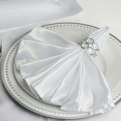 5 Pack Satin Napkins 20"x20" White - Soft and Luxurious Reusable Cloth Napkins for Weddings & Banquets