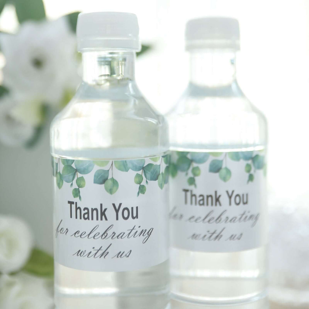 White Green Leaves Thank You Party Water Bottle Labels Waterproof Label ...